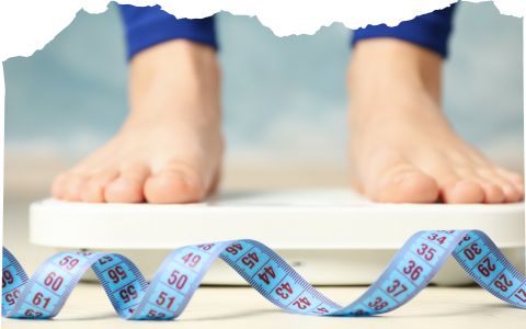 Walking 30 minutes a day for health and weight loss. Person standing on a scale