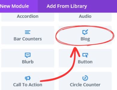 add a divi blog module