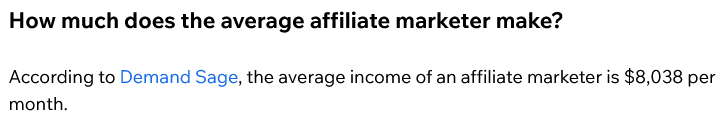 Average earnings of Affiliate Marketers blogging