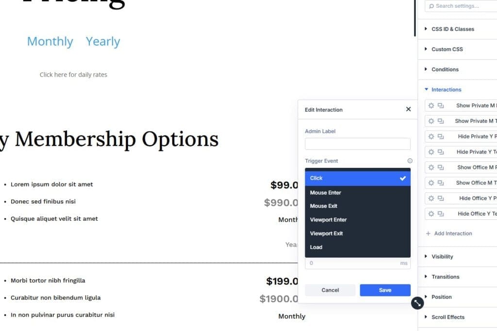 Trigger Events for Divi Interactions