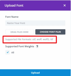 Now can add woff and woff2 font file types to Divi 4